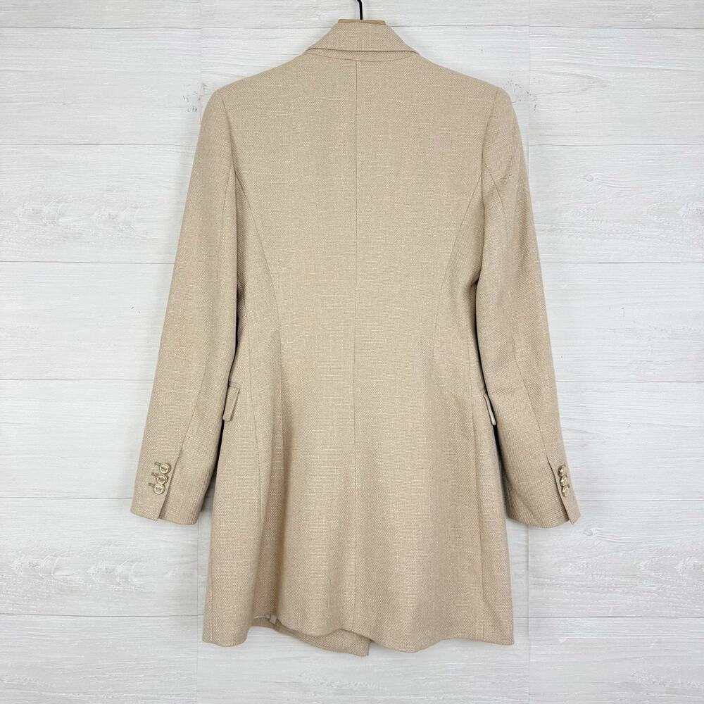 Zara Double Breasted Long Blazer XS Neutral Tailored Academia Textured Office - Picture 6 of 16